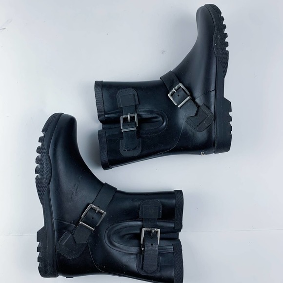 Sperry Black Buckle Waterproof Rubber Rain Boots 7 - Picture 8 of 9